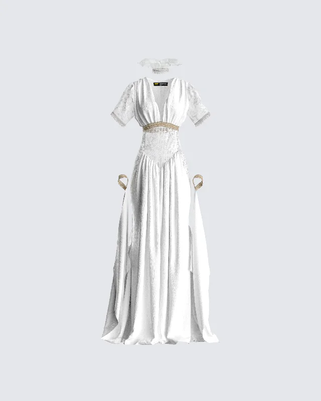 Melora White Maxi Dress & Collar