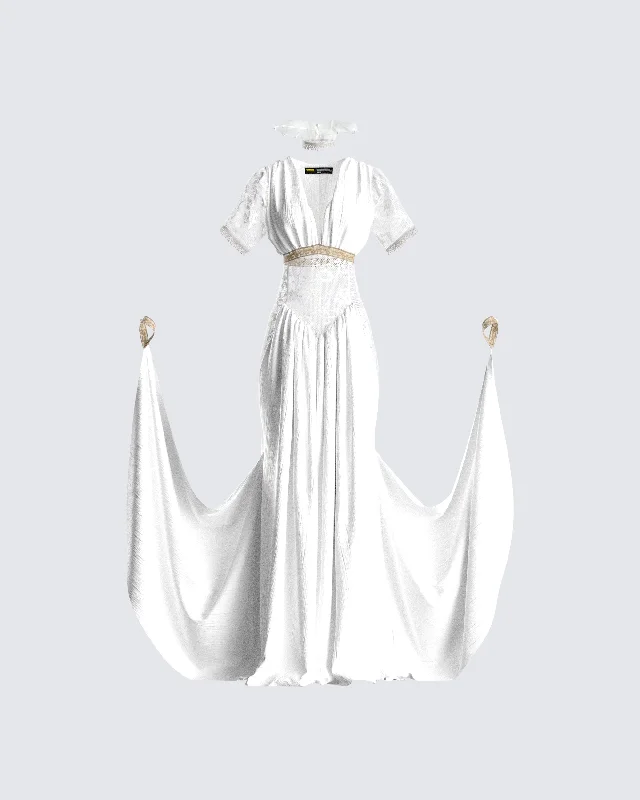 Melora White Maxi Dress & Collar