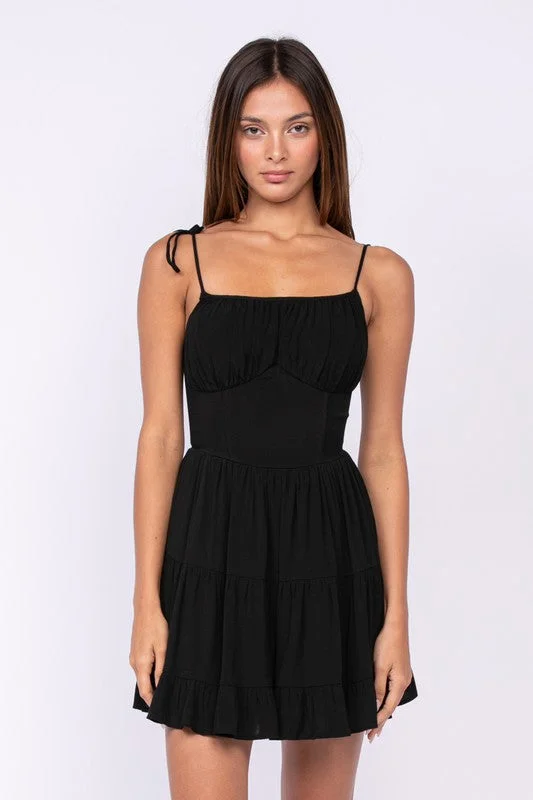 Morgan Sleeveless Shoulder Tie Mini Dress Black