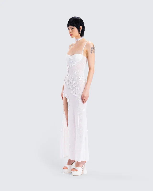 Myla White Floral Mesh Maxi Dress