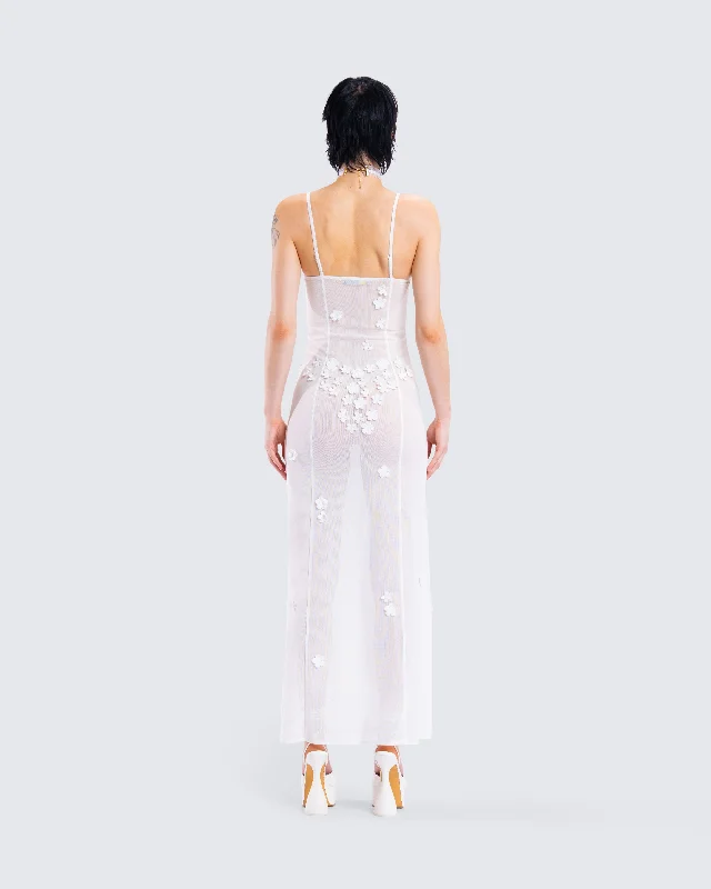 Myla White Floral Mesh Maxi Dress