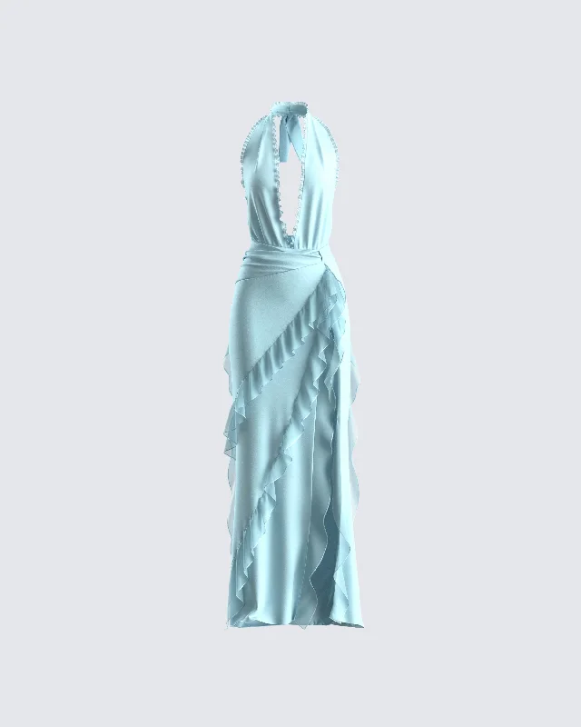 Nandi Baby Blue Ruffle Maxi Dress