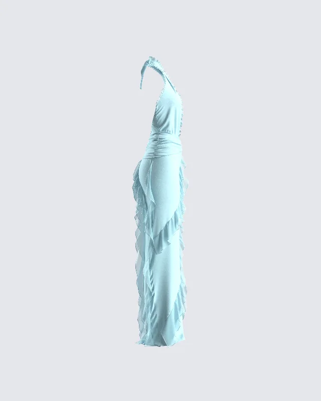 Nandi Baby Blue Ruffle Maxi Dress