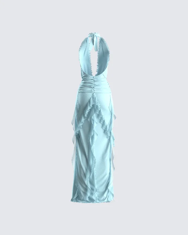 Nandi Baby Blue Ruffle Maxi Dress