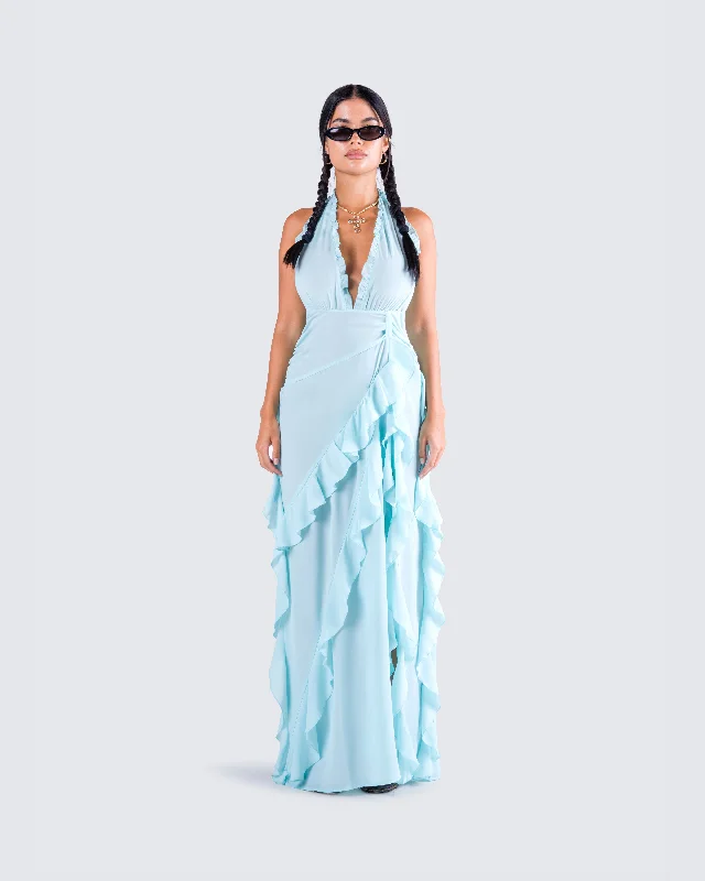 Nandi Baby Blue Ruffle Maxi Dress