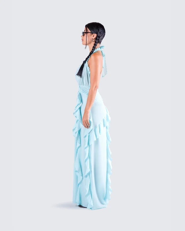 Nandi Baby Blue Ruffle Maxi Dress