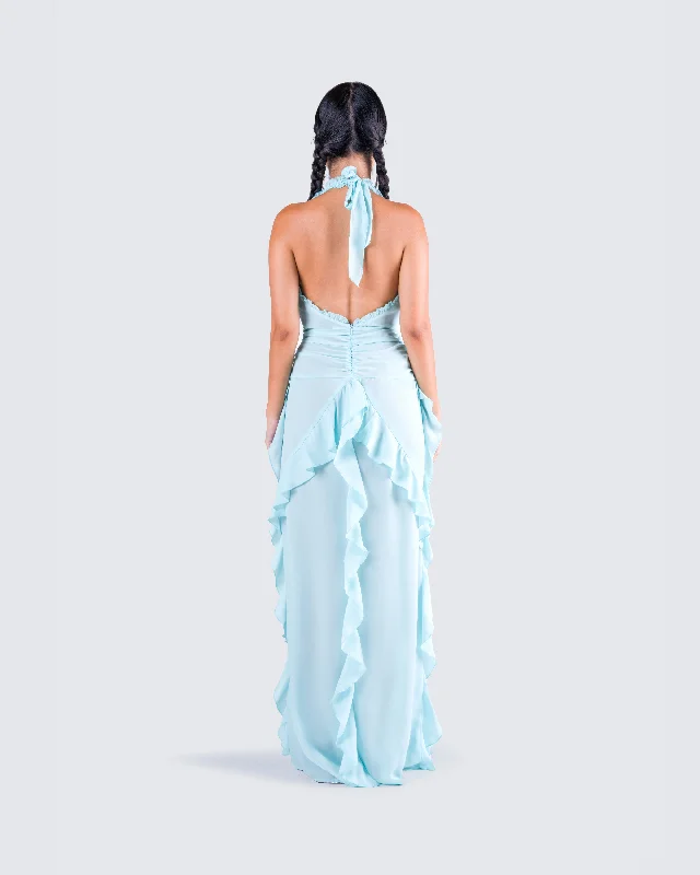 Nandi Baby Blue Ruffle Maxi Dress