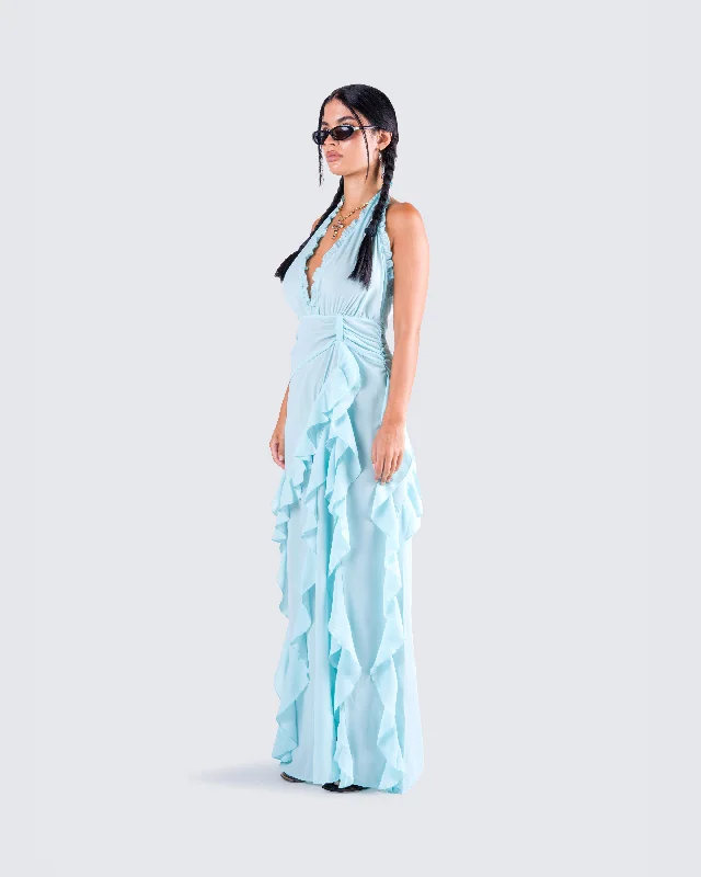 Nandi Baby Blue Ruffle Maxi Dress