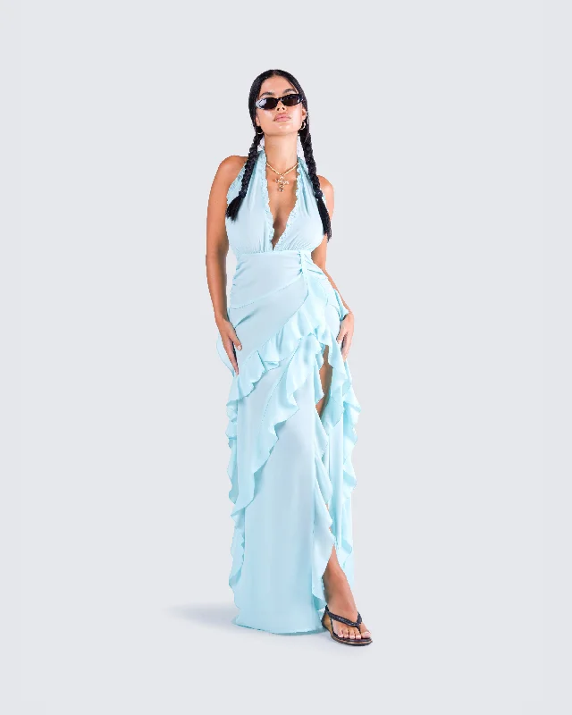 Nandi Baby Blue Ruffle Maxi Dress