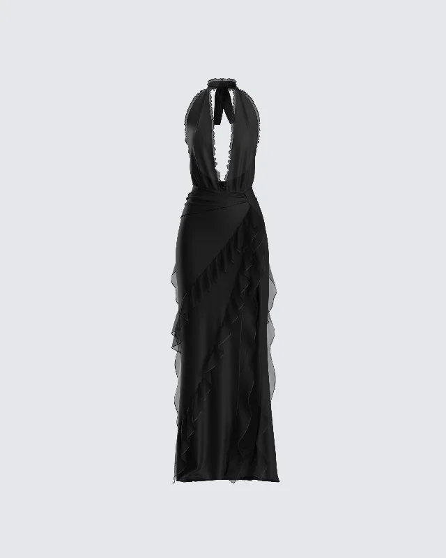 Nandi Black Ruffle Maxi Dress