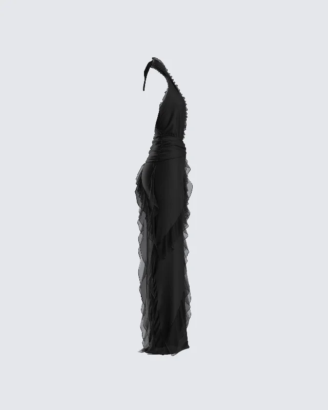 Nandi Black Ruffle Maxi Dress