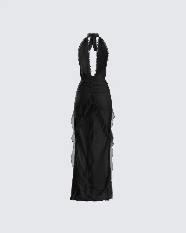 Nandi Black Ruffle Maxi Dress