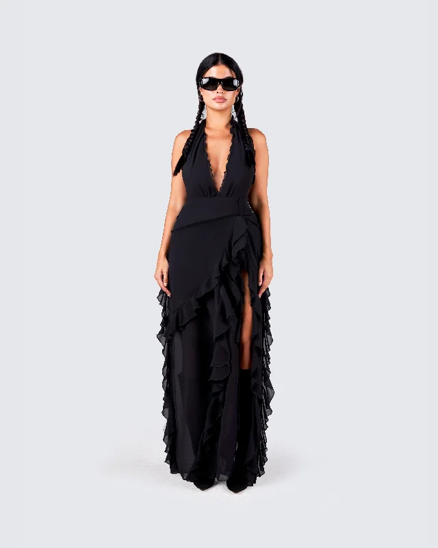 Nandi Black Ruffle Maxi Dress