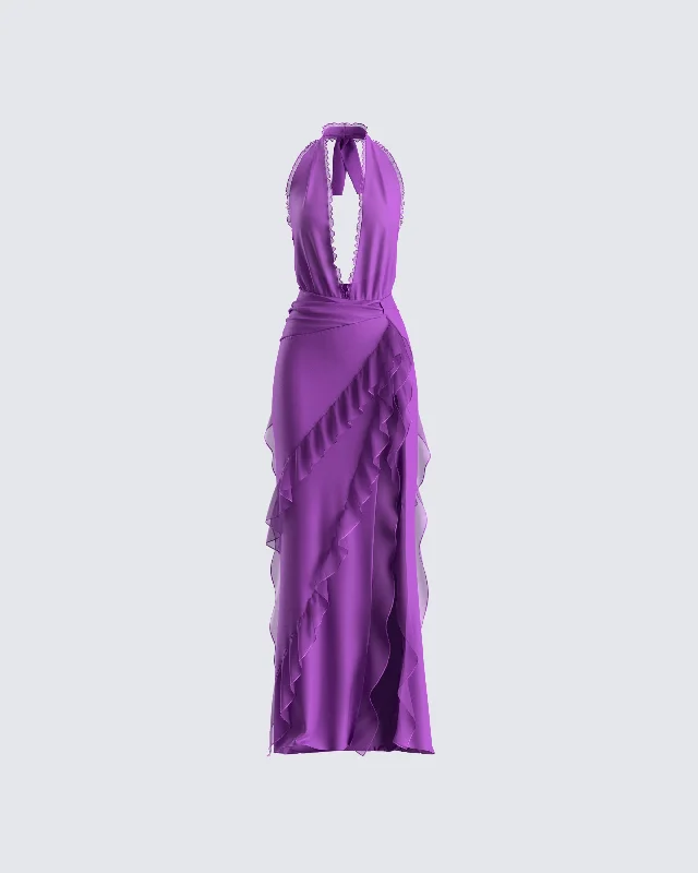 Nandi Purple Ruffle Maxi Dress