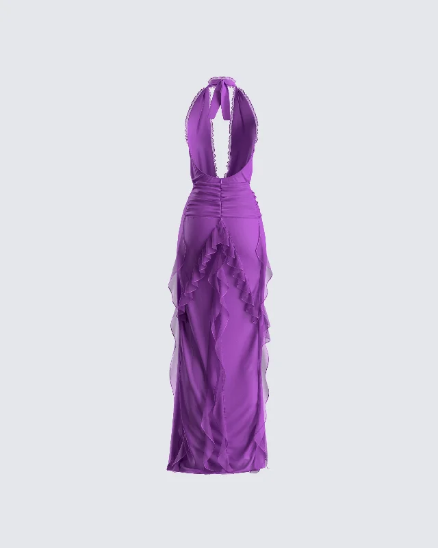 Nandi Purple Ruffle Maxi Dress