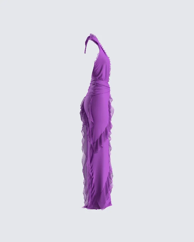 Nandi Purple Ruffle Maxi Dress