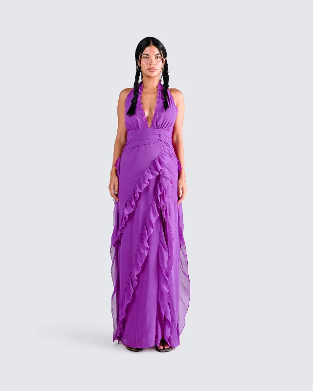 Nandi Purple Ruffle Maxi Dress