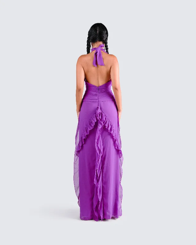 Nandi Purple Ruffle Maxi Dress