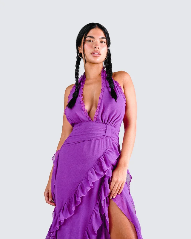 Nandi Purple Ruffle Maxi Dress