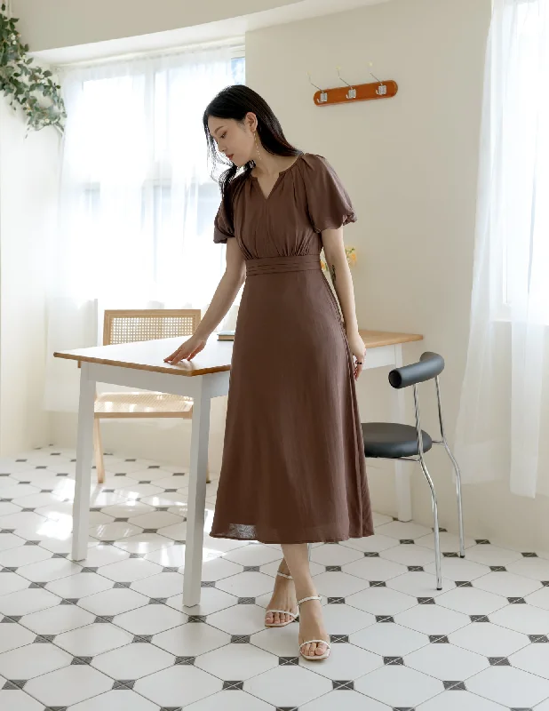 Ophelia Midi Dress in Brown