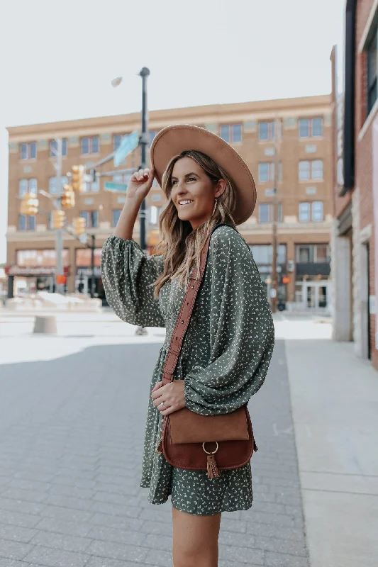 Olive Print V Neck Smocked Mini Dress