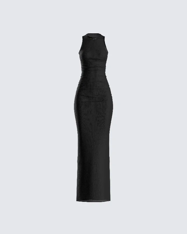 Rosario Black Mesh Maxi Dress