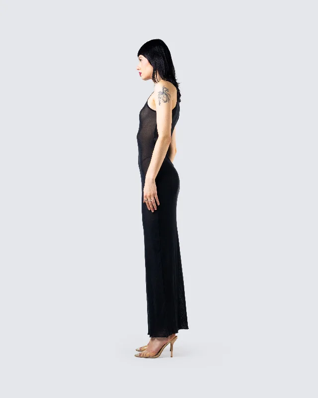 Rosario Black Mesh Maxi Dress