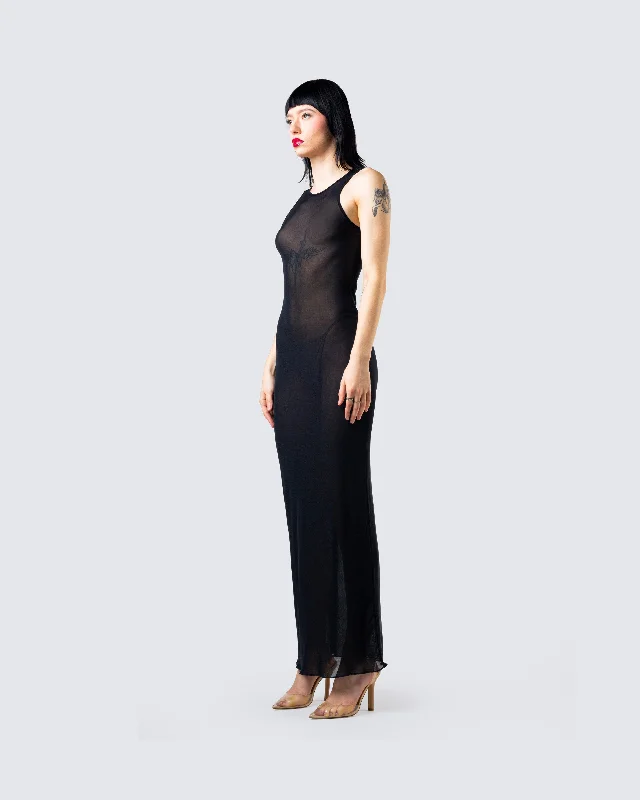 Rosario Black Mesh Maxi Dress