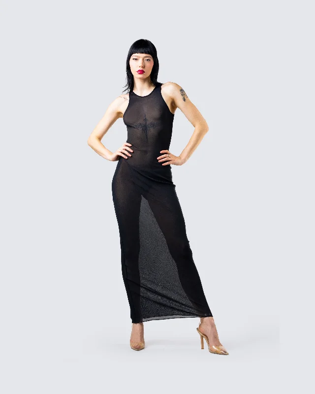 Rosario Black Mesh Maxi Dress