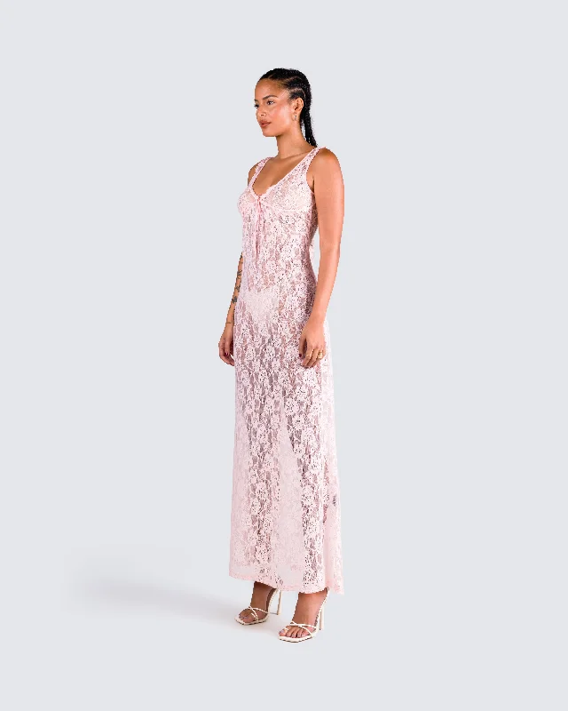 Scarlett Pink Lace Maxi Dress