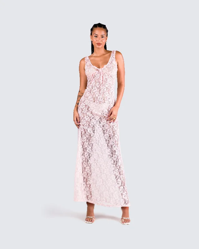 Scarlett Pink Lace Maxi Dress