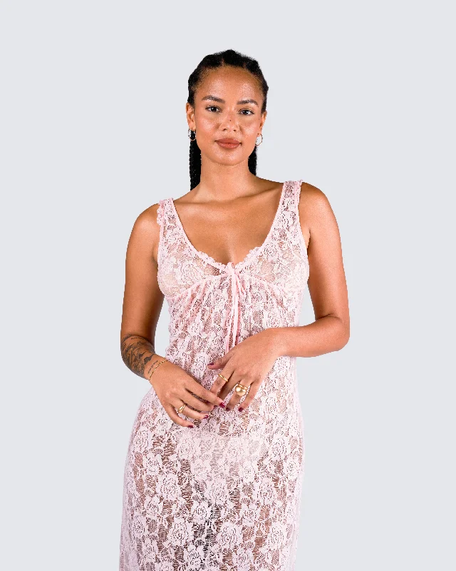 Scarlett Pink Lace Maxi Dress