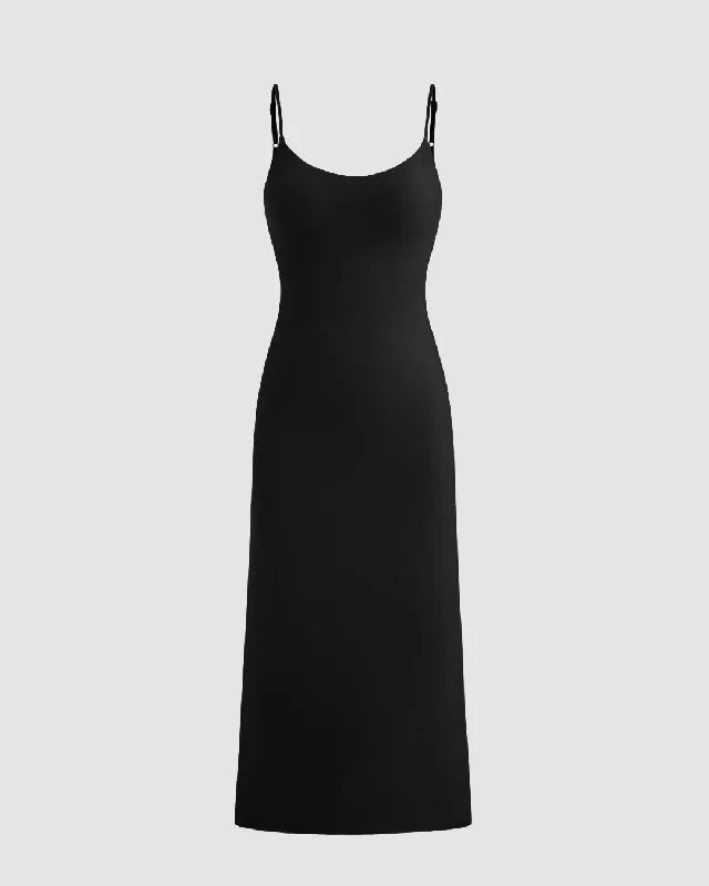 Sleeveless A-Line Black Midi Dress