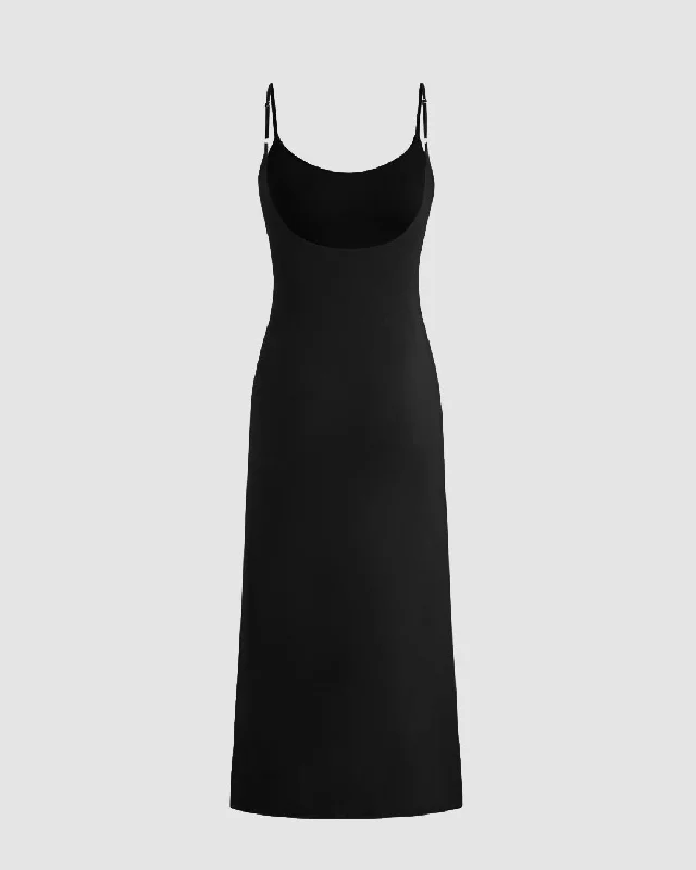 Sleeveless A-Line Black Midi Dress