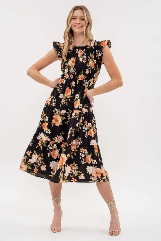 Jenna Smocked Floral Midi Dress