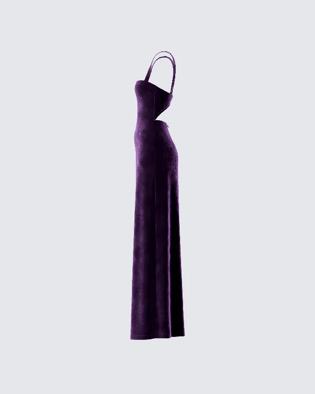 Stephanie Purple Velvet Maxi Dress