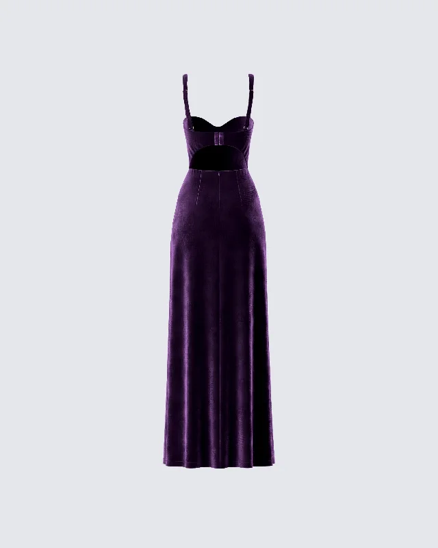 Stephanie Purple Velvet Maxi Dress