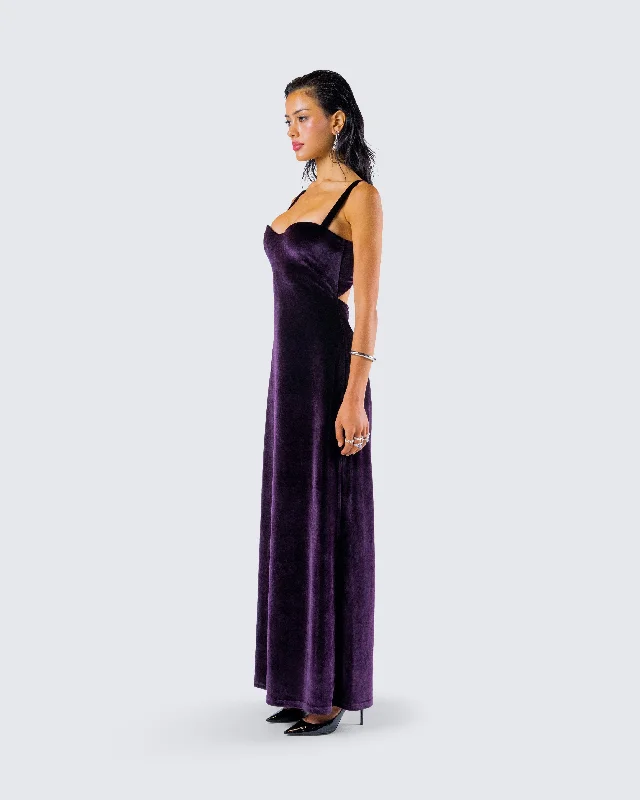 Stephanie Purple Velvet Maxi Dress