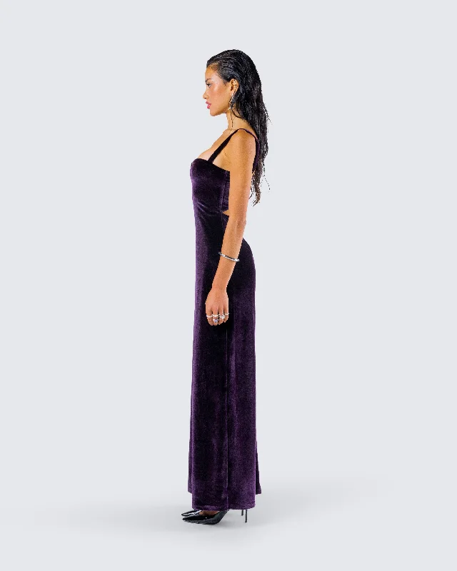 Stephanie Purple Velvet Maxi Dress