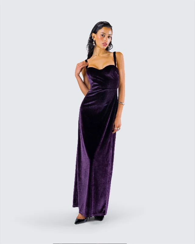 Stephanie Purple Velvet Maxi Dress