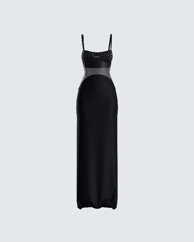 Tahlia Black Rhinestone Maxi Dress