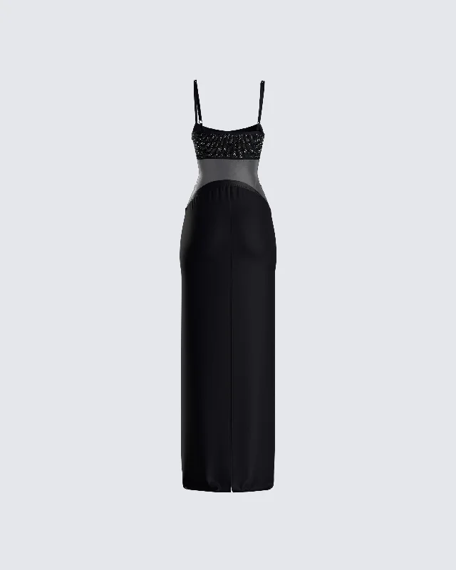 Tahlia Black Rhinestone Maxi Dress