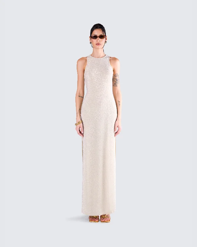 Taline Gold Lurex Maxi Dress