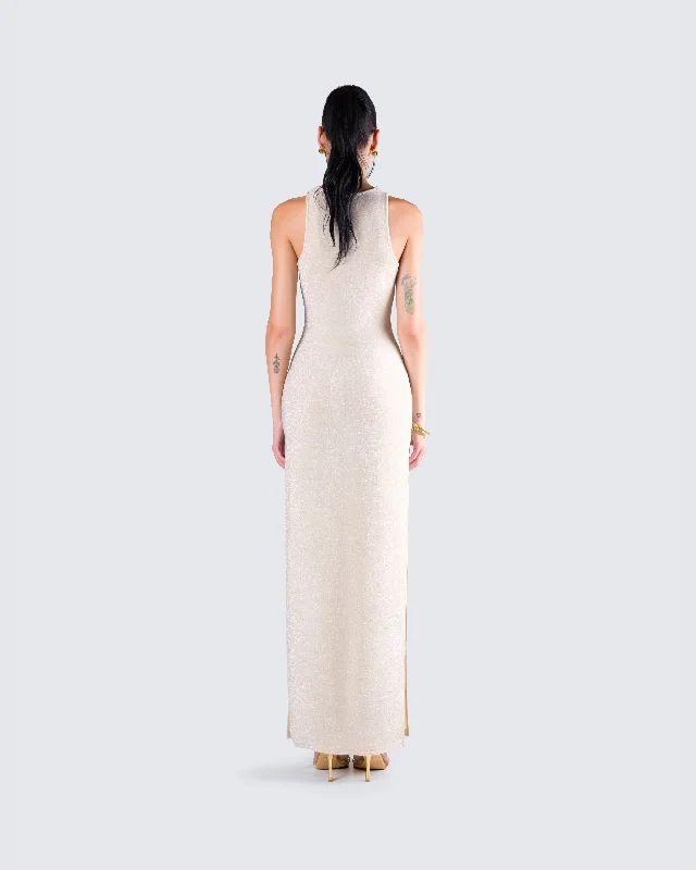 Taline Gold Lurex Maxi Dress