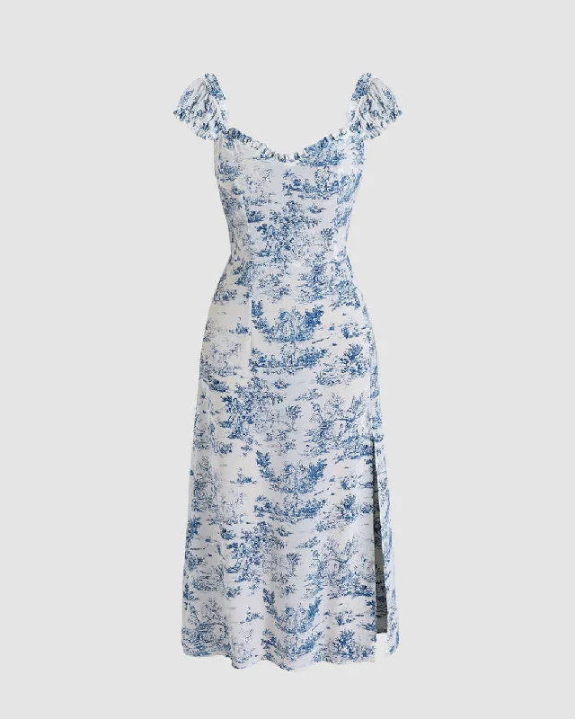 French Countryside Print Midi Dress