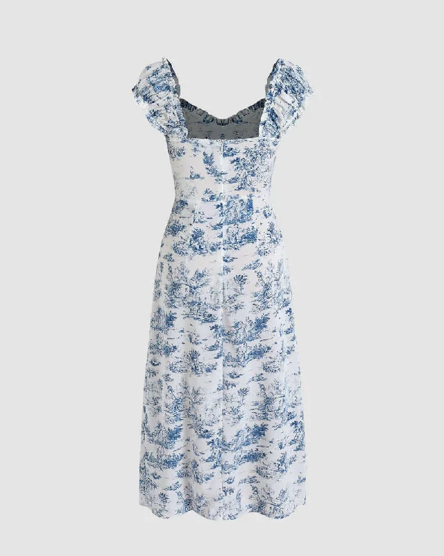 French Countryside Print Midi Dress