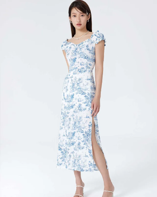 French Countryside Print Midi Dress