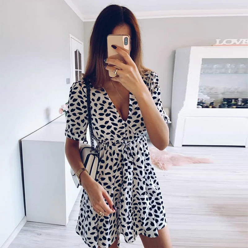 Women's Fashion Printed Button Summer Beach Casual Dresses