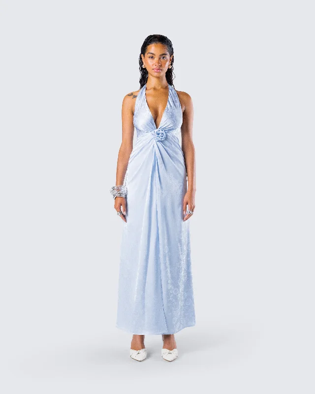 Xylah Baby Blue Rosette Maxi Dress