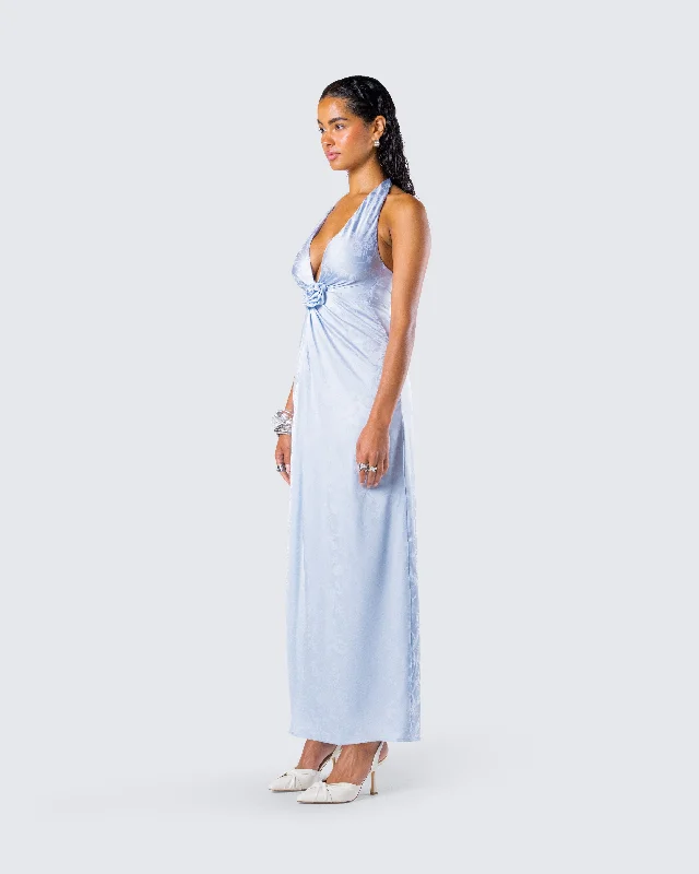 Xylah Baby Blue Rosette Maxi Dress